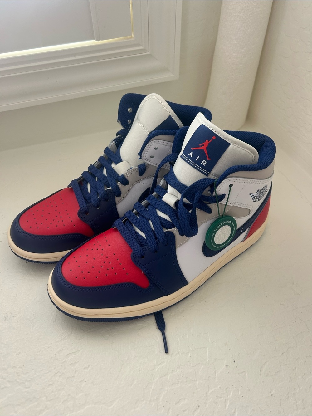Jordan Mid-Top Sneakers in Red, Navy & White